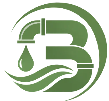 Marchio Brico Spurgo: una B formata da un tubo con rubinetto, goccia e onda d'acqua